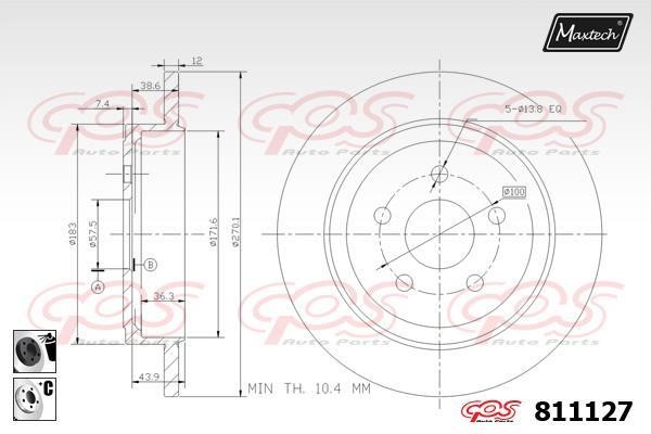 MaxTech 811127.6060 Rear brake disc, non-ventilated 8111276060