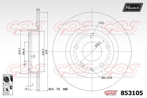 MaxTech 853105.6060 Rear brake disc, non-ventilated 8531056060