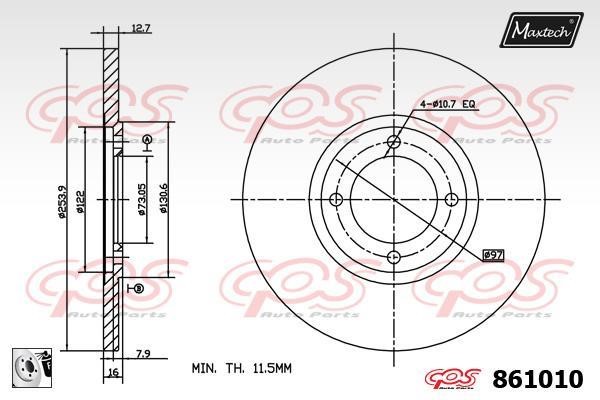 MaxTech 861010.0080 Rear brake disc, non-ventilated 8610100080