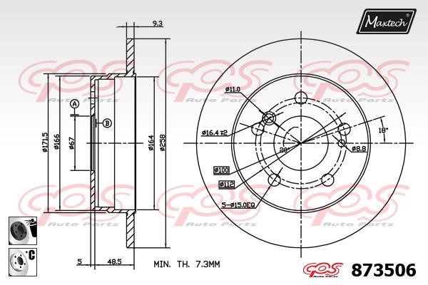 MaxTech 873506.6060 Rear brake disc, non-ventilated 8735066060
