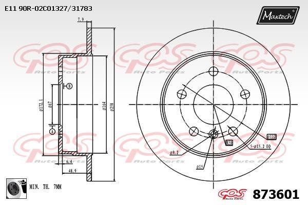 MaxTech 873601.0060 Rear brake disc, non-ventilated 8736010060