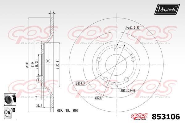 MaxTech 853106.6060 Rear brake disc, non-ventilated 8531066060