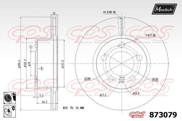 MaxTech 873079.6060 Front brake disc ventilated 8730796060