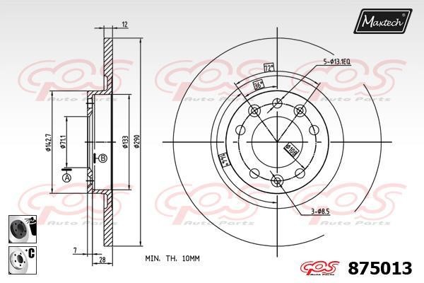 MaxTech 875013.6060 Rear brake disc, non-ventilated 8750136060