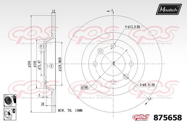 MaxTech 875658.6060 Rear brake disc, non-ventilated 8756586060