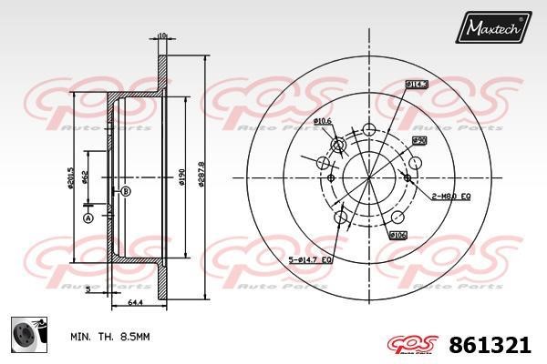MaxTech 861321.0060 Rear brake disc, non-ventilated 8613210060
