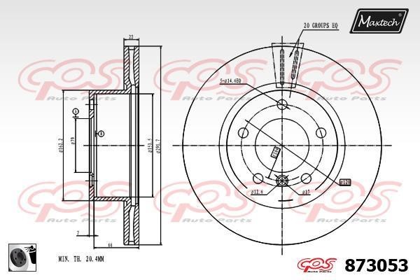 MaxTech 873053.0060 Front brake disc ventilated 8730530060