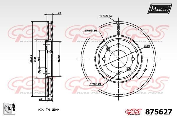 MaxTech 875627.0080 Front brake disc ventilated 8756270080