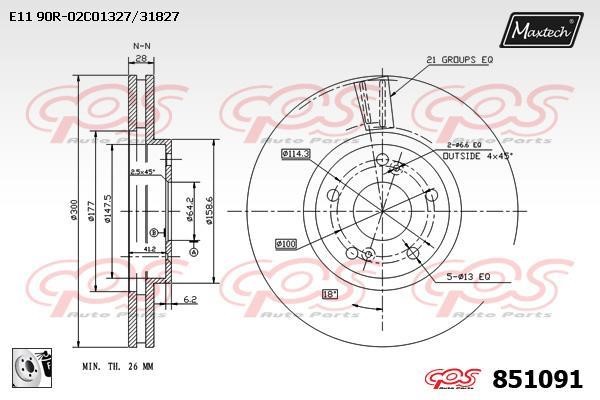 MaxTech 851091.0080 Front brake disc ventilated 8510910080