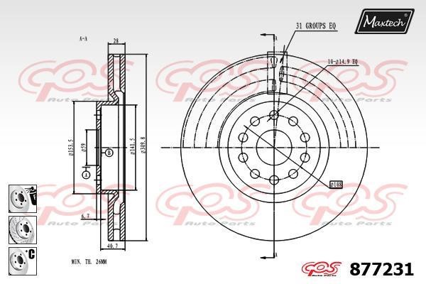 MaxTech 877231.6880 Front brake disc ventilated 8772316880