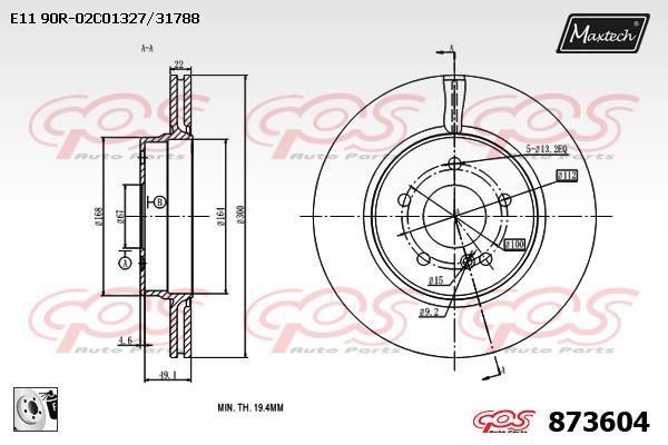 MaxTech 873604.0080 Rear ventilated brake disc 8736040080
