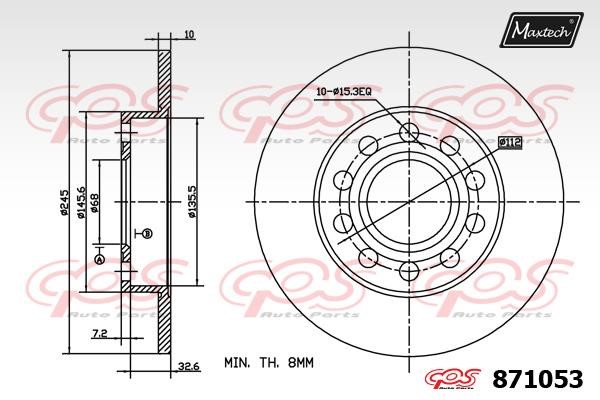 MaxTech 871053.0000 Rear brake disc, non-ventilated 8710530000