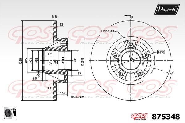 MaxTech 875348.0061 Rear brake disc, non-ventilated 8753480061