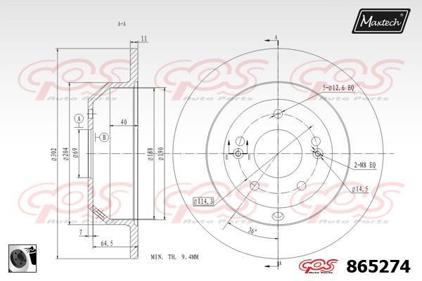 MaxTech 865274.0060 Rear brake disc, non-ventilated 8652740060