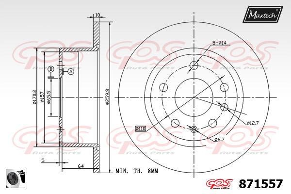 MaxTech 871557.0060 Rear brake disc, non-ventilated 8715570060