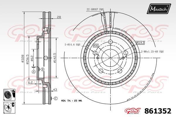 MaxTech 861352.6060 Front brake disc ventilated 8613526060