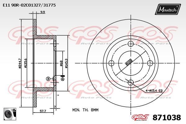 MaxTech 871038.0060 Rear brake disc, non-ventilated 8710380060