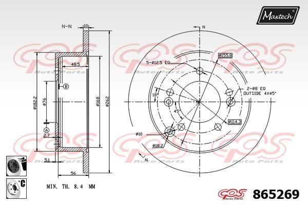 MaxTech 865269.6060 Rear brake disc, non-ventilated 8652696060
