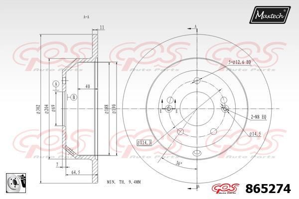 MaxTech 865274.0080 Rear brake disc, non-ventilated 8652740080