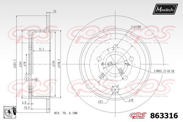 MaxTech 863316.0080 Rear brake disc, non-ventilated 8633160080