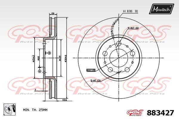 MaxTech 883427.0080 Front brake disc ventilated 8834270080