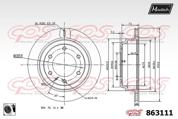 MaxTech 863111.0060 Rear ventilated brake disc 8631110060