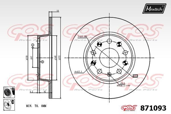 MaxTech 871093.6060 Rear brake disc, non-ventilated 8710936060