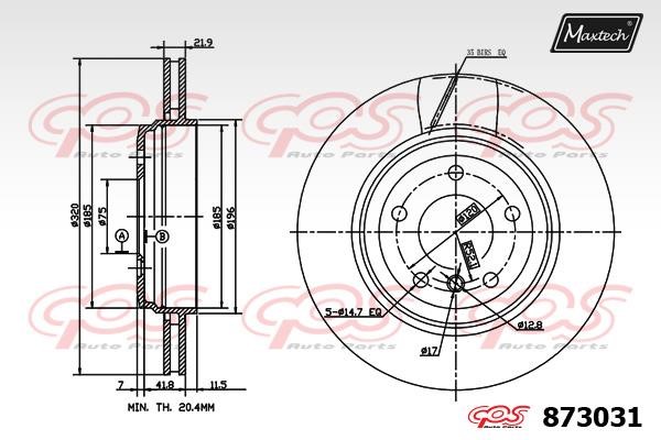 MaxTech 873031.0000 Rear ventilated brake disc 8730310000