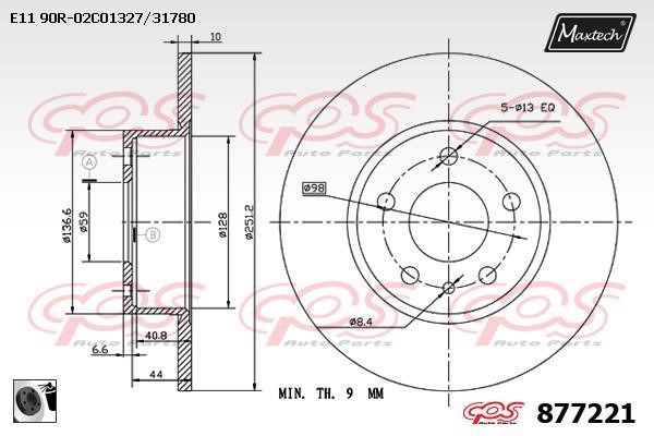 MaxTech 877221.0060 Rear brake disc, non-ventilated 8772210060