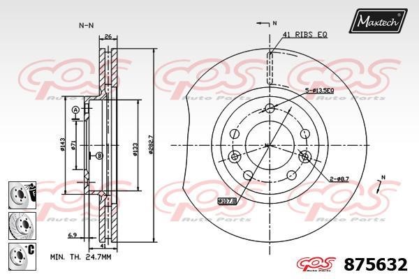 MaxTech 875632.6980 Front brake disc ventilated 8756326980