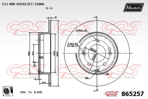 MaxTech 865257.0060 Rear brake disc, non-ventilated 8652570060