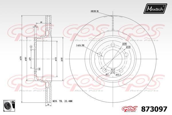 MaxTech 873097.0060 Rear ventilated brake disc 8730970060