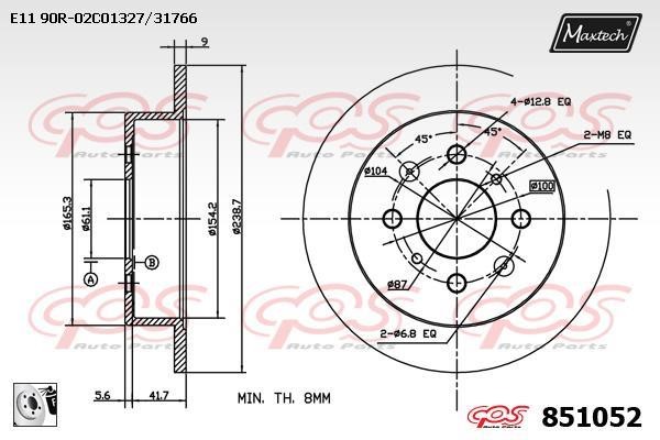 MaxTech 851052.0080 Rear brake disc, non-ventilated 8510520080