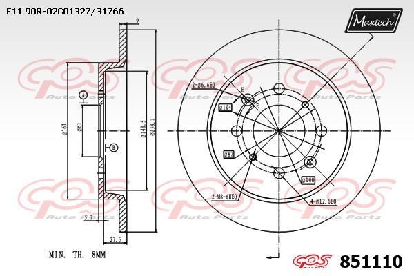 MaxTech 851110.0000 Rear brake disc, non-ventilated 8511100000