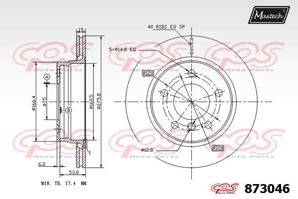 MaxTech 873046.0000 Rear ventilated brake disc 8730460000