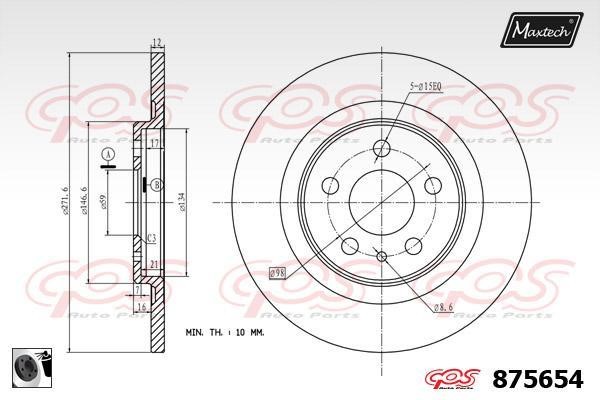 MaxTech 875654.0060 Rear brake disc, non-ventilated 8756540060