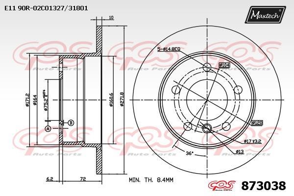 MaxTech 873038.0000 Rear brake disc, non-ventilated 8730380000