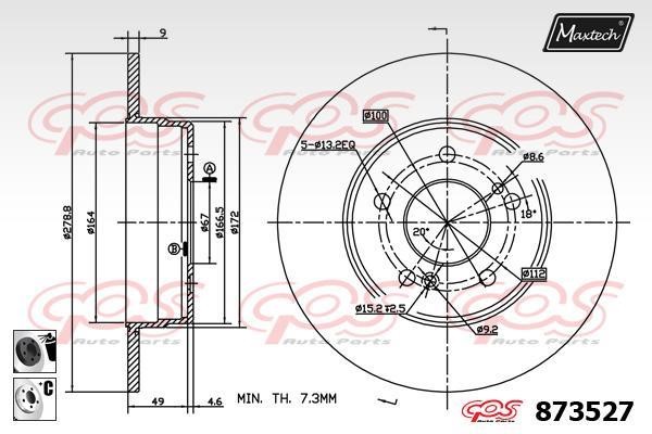 MaxTech 873527.6060 Rear brake disc, non-ventilated 8735276060