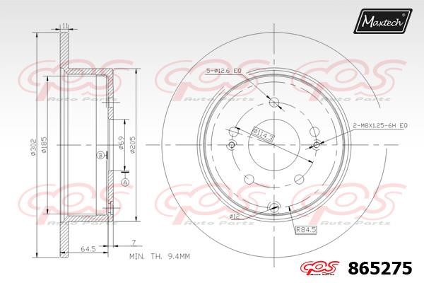 MaxTech 865275.0000 Rear brake disc, non-ventilated 8652750000