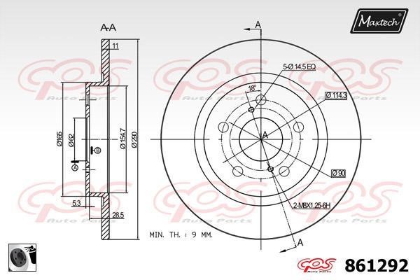 MaxTech 861292.0060 Rear brake disc, non-ventilated 8612920060