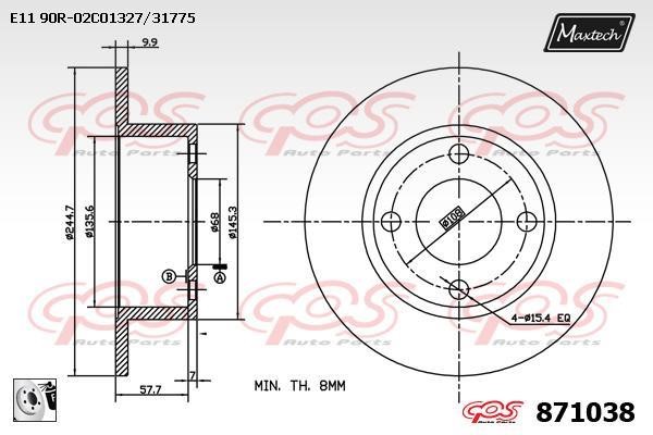 MaxTech 871038.0080 Rear brake disc, non-ventilated 8710380080