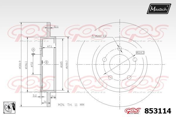 MaxTech 853114.0080 Rear brake disc, non-ventilated 8531140080