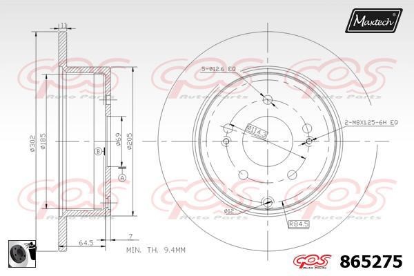 MaxTech 865275.0060 Rear brake disc, non-ventilated 8652750060