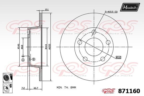 MaxTech 871160.6060 Rear brake disc, non-ventilated 8711606060