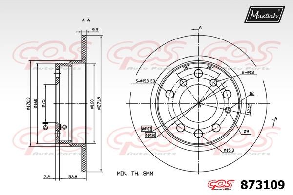 MaxTech 873109.0000 Rear brake disc, non-ventilated 8731090000