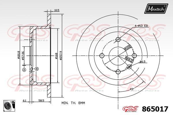 MaxTech 865017.0060 Rear brake disc, non-ventilated 8650170060