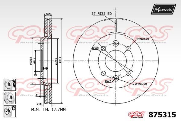 MaxTech 875315.6980 Front brake disc ventilated 8753156980