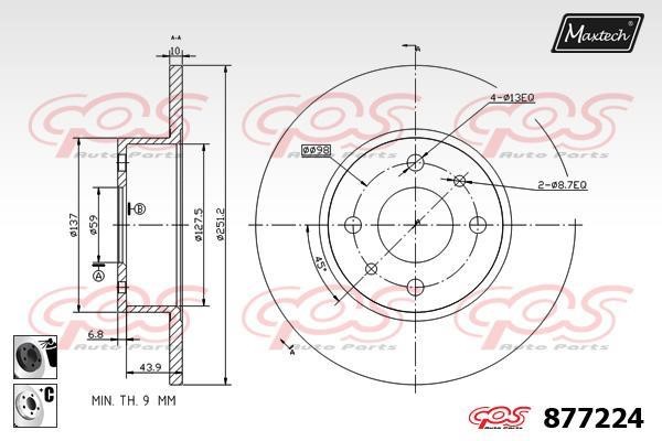 MaxTech 877224.6060 Rear brake disc, non-ventilated 8772246060