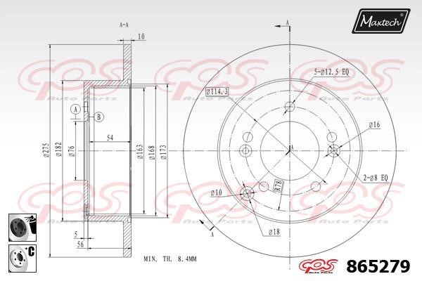 MaxTech 865279.6060 Rear brake disc, non-ventilated 8652796060
