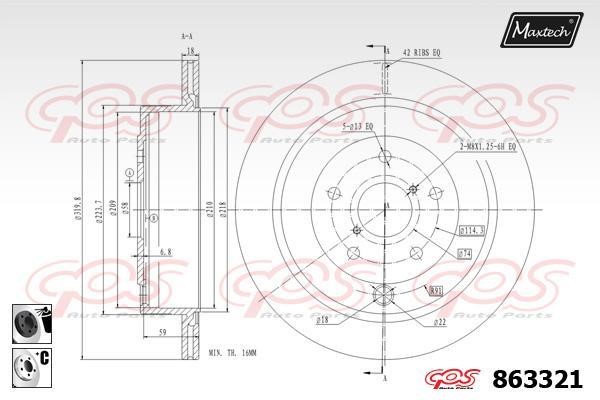 MaxTech 863321.6060 Rear ventilated brake disc 8633216060